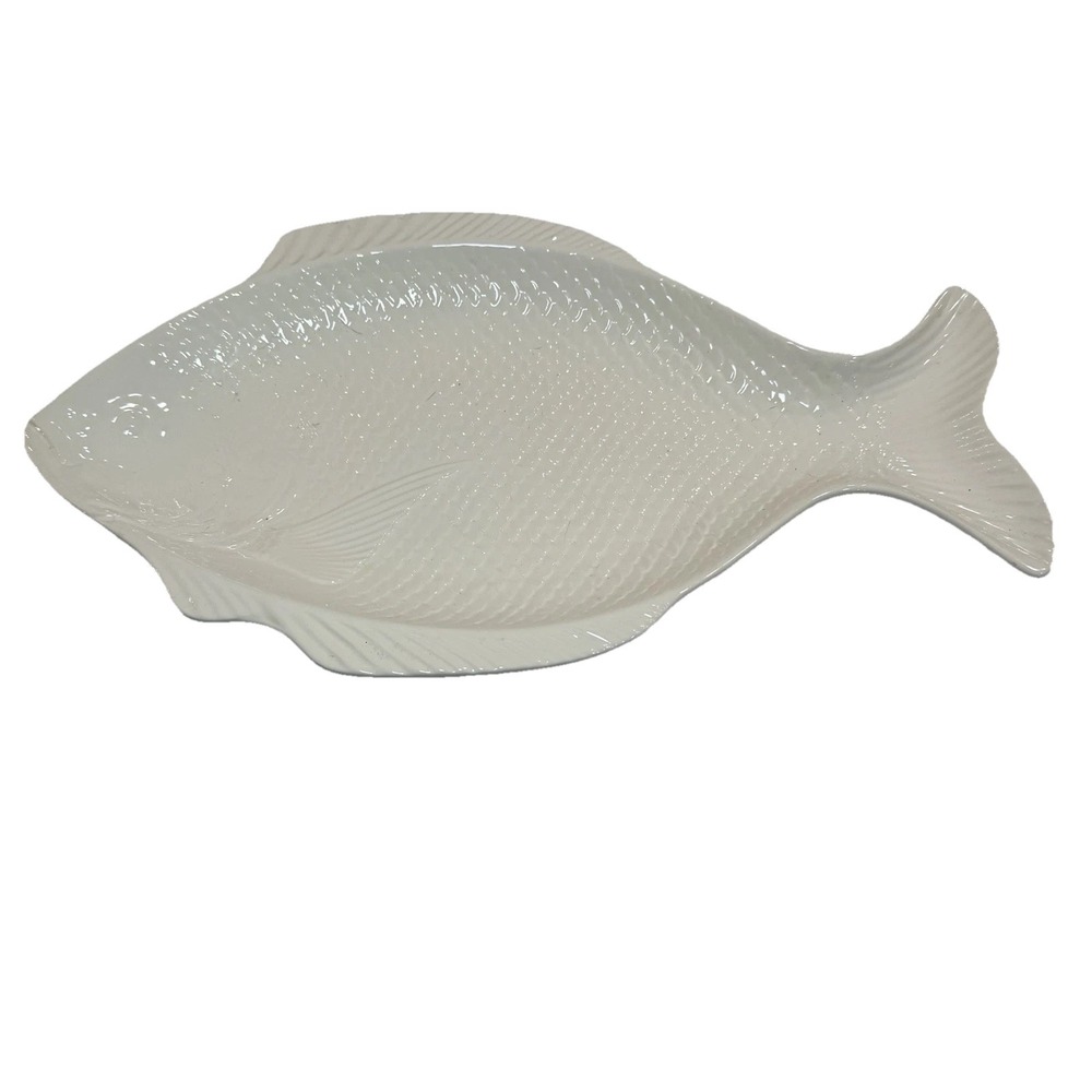 Vintage‎ Japan Fish Platter Ivory Ceramic Coastal Cottagecore Nautical Decor MCM